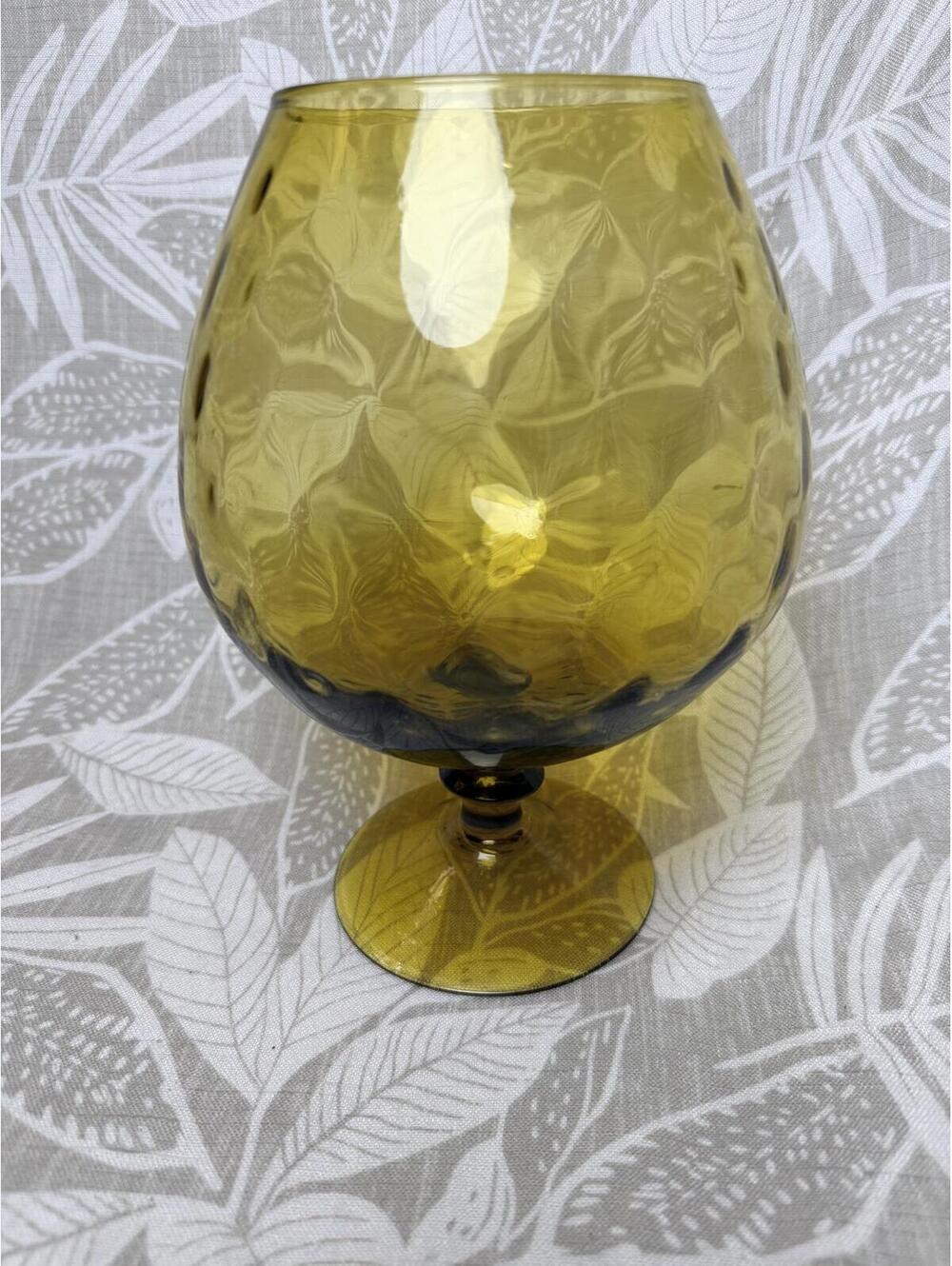 Vintage Amber Smoke Glass Brandy Snifter with Textured Pattern